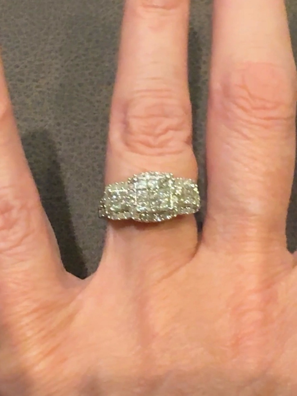 10K White Gold Natural Diamond Princess Cluster Halo Engagement - Picture 12 of 16